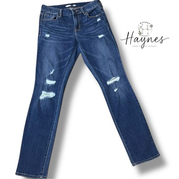 OLD NAVY | Womans Mid-Rise Distressed Power Slim Straight Jeans {24} - Picture 1 of 10